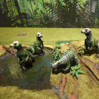 Een diorama met dino's in de nieuwe tentoonstelling over dino's